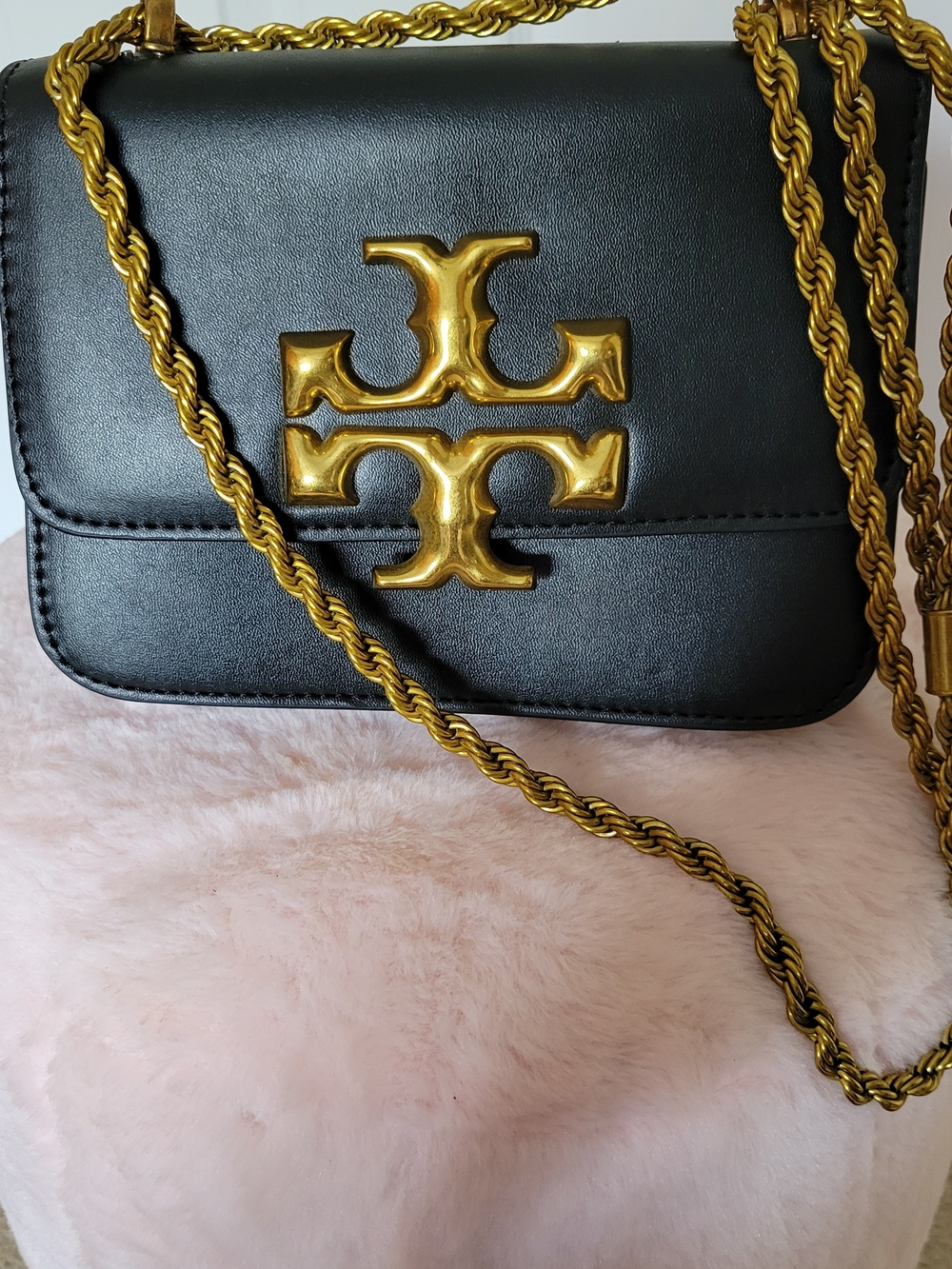 Black Shoulder Bag with Gold Hardware